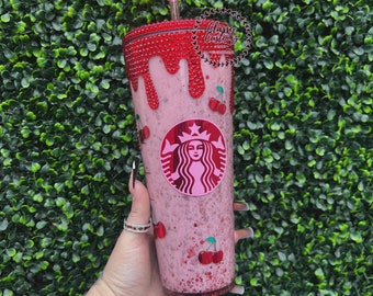 Cherry Drip Snow Globe Tumbler: Glitter Acrylic Tumbler
