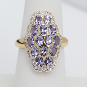 Vintage Tanzanite Ring 14k Yellow Gold  Finger size 7 Oval Cluster Purple Gemstone