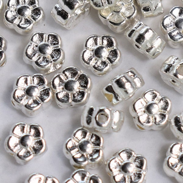 CLOSING DOWN!! 100 silver flower beads, bright silver coloured alloy flower beads, spacer beads