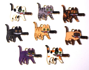 CLOSING DOWN!! 10 Evil Cat charms, enamel earring charms or pendants mixed colour