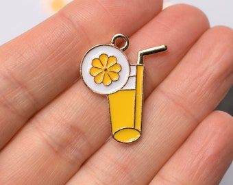 CLOSING DOWN!! 10 Drink Charms, Fruit Charms, Enamel lemonade charms, enamel earring charms