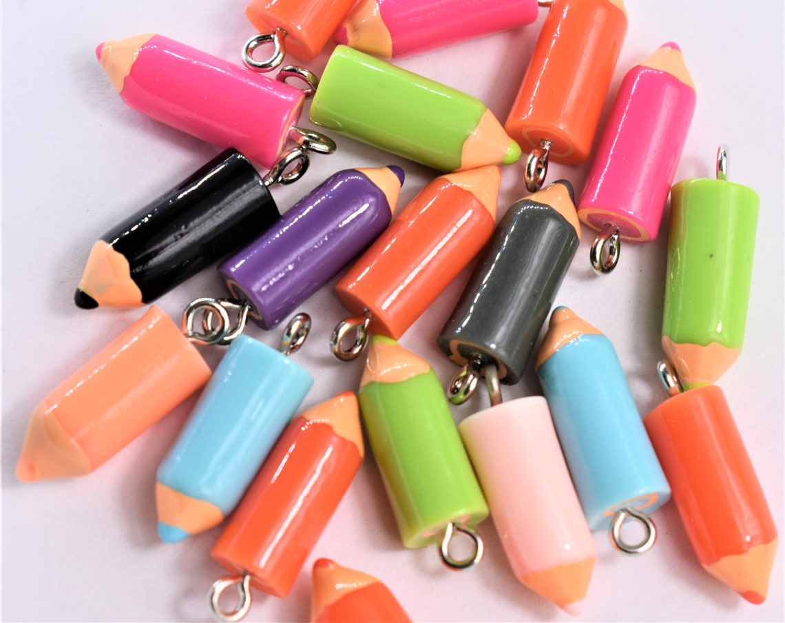 10 Resin Pencil Charms or Pendants Stationary Charms Fun Etsy UK
