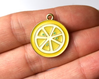 CLOSING DOWN!! 10 Lemon charms, enamel lemon slice charms