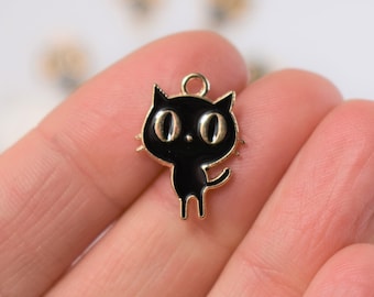 CLOSING DOWN!! 10 Black cat enamel charms, cute cartoon style cat charms or pendants