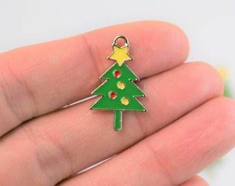 CLOSING DOWN!! 10 Christmas tree charms, enamel earring charms or pendants