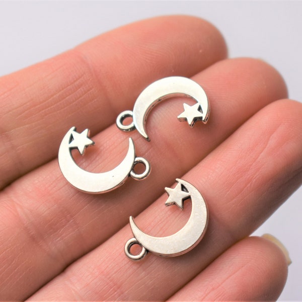 CLOSING DOWN!! 10 Star and Moon charms, silver coloured metal earring charms or pendants