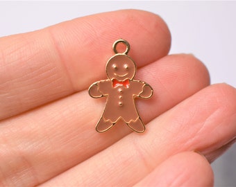 10 Enamel Gingerbread Man Charms, christmas charms or pendants