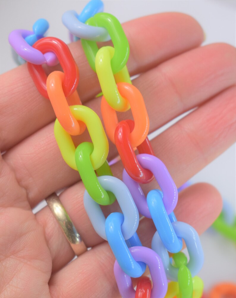1m Chunky Plastic Chain Colourful Rainbow Plastic Chain Etsy
