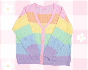 Rainbow cardigan, Rainbow sweater, Rainbow clothes, fairy kei, Kawaii clothing - Pastel clothing - Oversized