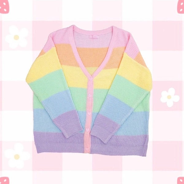 Regenbogen Strickjacke, Regenbogen Pullover, Regenbogen Kleidung, Fairy Kei, Kawaii Kleidung - Pastellkleidung - Oversized