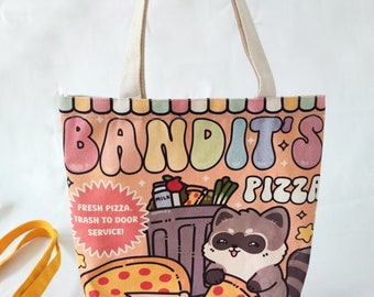 Raccoon pizza tote bag