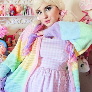 Rainbow cardigan, Rainbow sweater, Rainbow clothes, fairy kei, Kawaii clothing Pastel clothing Oversized image 7