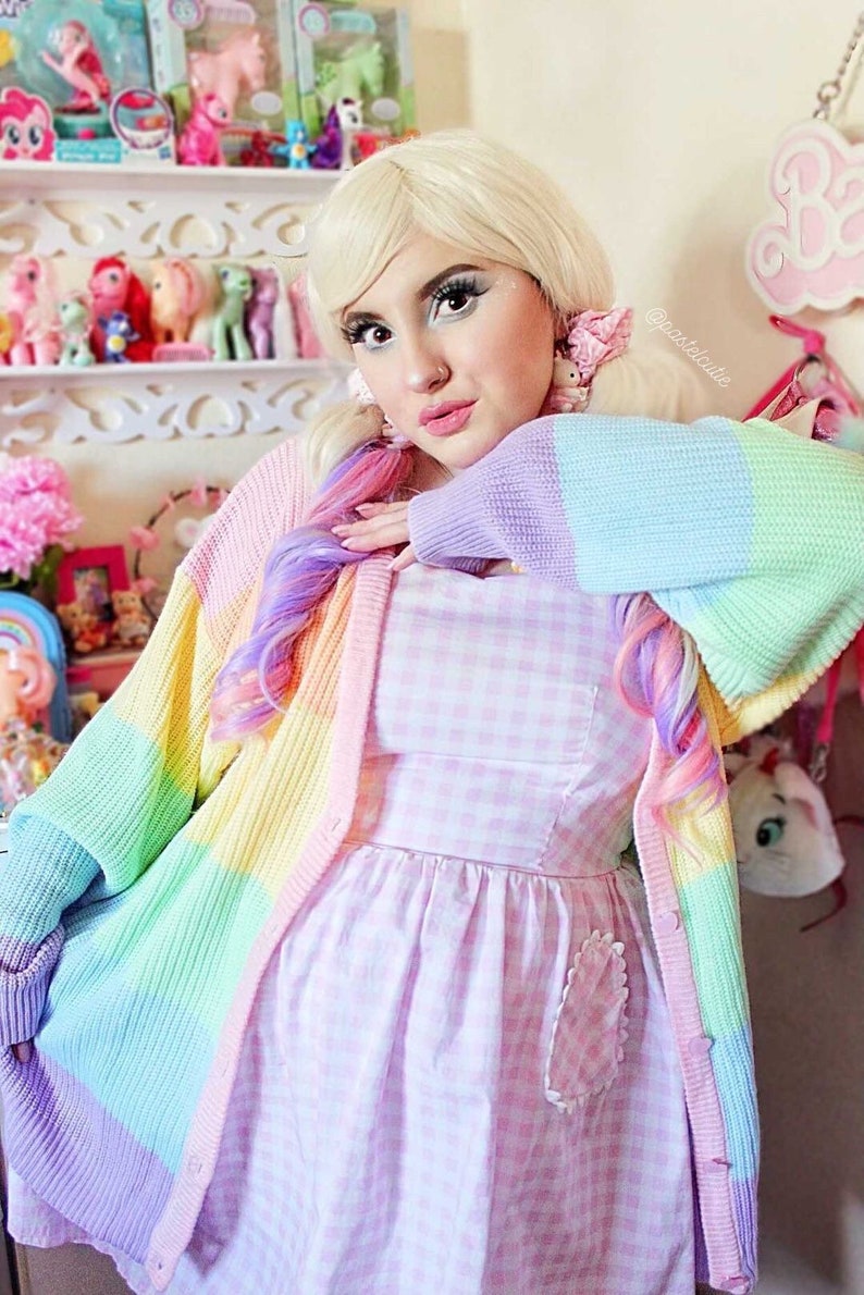 Rainbow cardigan, Rainbow sweater, Rainbow clothes, fairy kei, Kawaii clothing Pastel clothing Oversized image 7