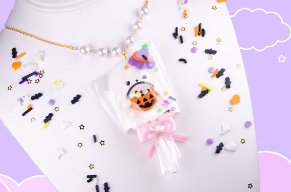 Ghost lollipop necklace Halloween jewelry