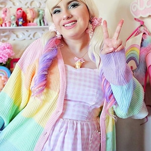 Rainbow cardigan, Rainbow sweater, Rainbow clothes, fairy kei, Kawaii clothing Pastel clothing Oversized image 5