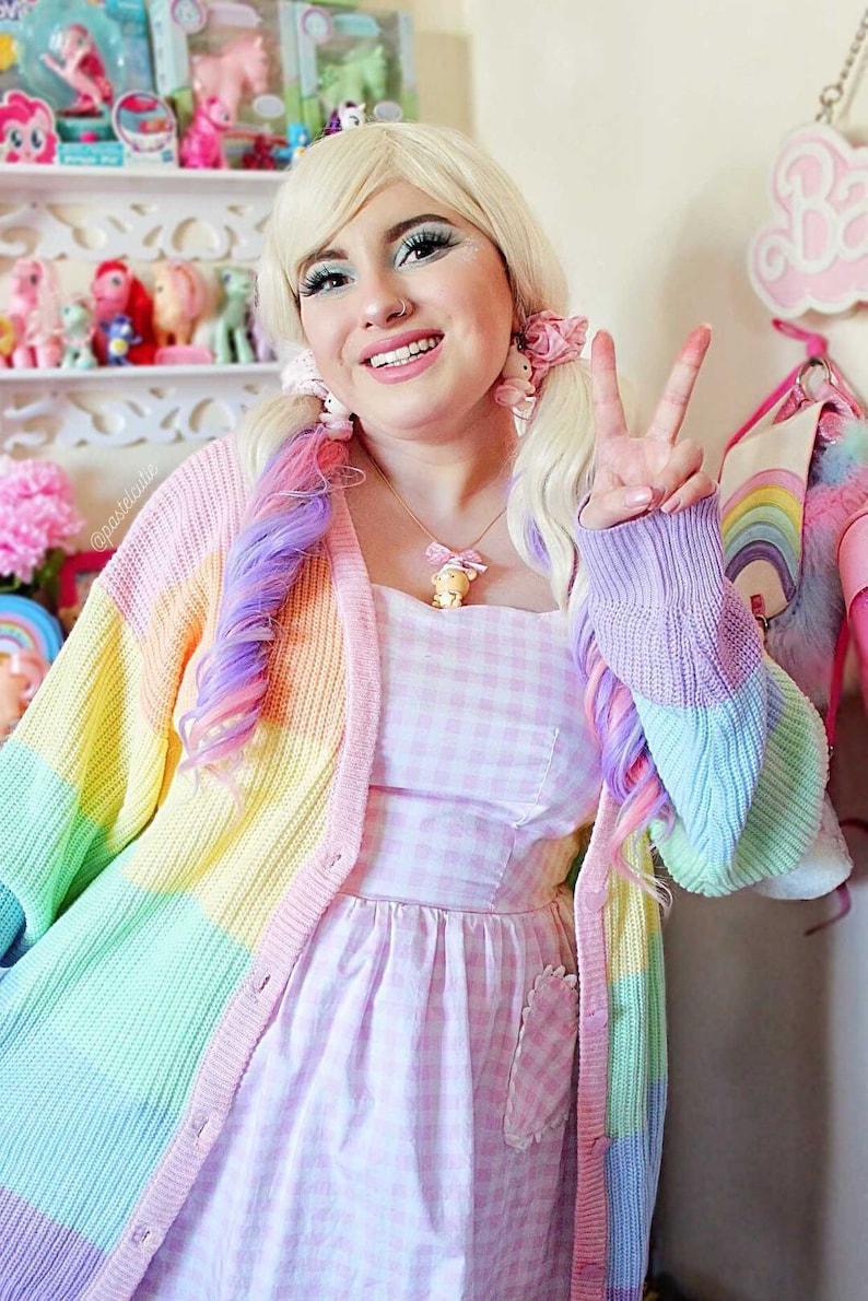 Rainbow cardigan, Rainbow sweater, Rainbow clothes, fairy kei, Kawaii clothing Pastel clothing Oversized image 5