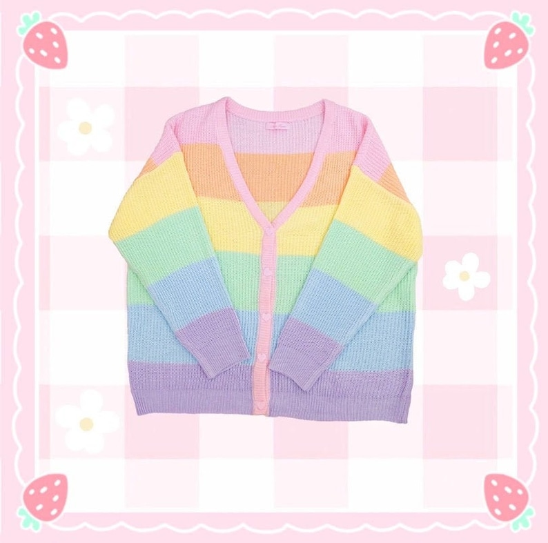 Rainbow cardigan, Rainbow sweater, Rainbow clothes, fairy kei, Kawaii clothing Pastel clothing Oversized image 1