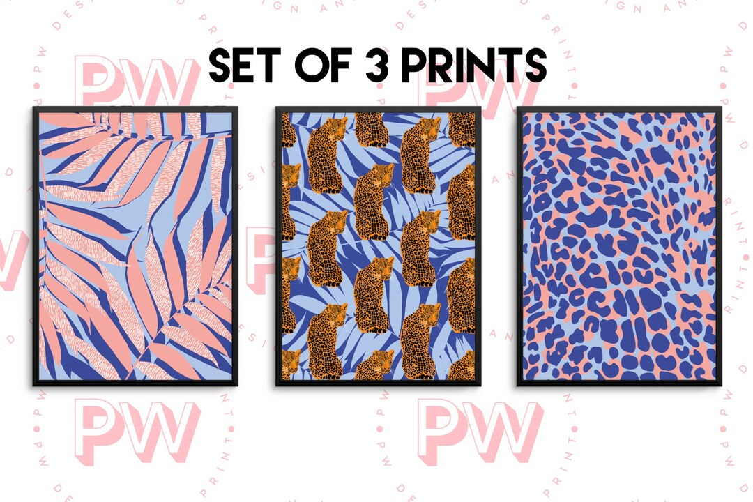Tropical Jaguar Set of 3 Prints Animal Print Matching Set Etsy