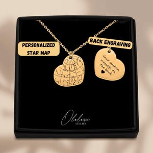 Collar de corazón con mapa estelar personalizado: colgante de cielo nocturno grabado a medida: regalo único para aniversarios, cumpleaños y parejas