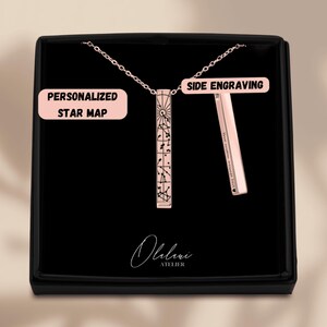 Personalized 3D Bar Star Map Necklace – Custom Engraved Night Sky Pendant – Unique Gift for Anniversaries, Birthdays, Couples