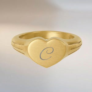 Personalized Initial Ring • Engraved Heart Signet Ring • Custom Stainless Steel Ring • Romantic Gift for Her