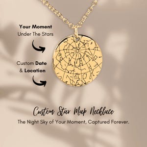 Personalized Star Map Necklace – Custom Engraved Night Sky Pendant – Gift for Anniversaries, Birthdays, Couples in Gold, Silver, Rose Gold