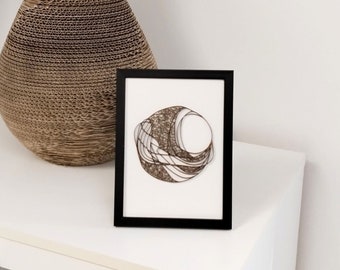 Small original 13x18 lace cardboard and wood frame, Sleek decoration, Handmade gift, Modern wire drawing of planet