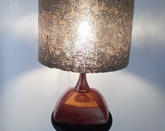 Ceramic and cardboard table lamp, Living room lamp, Desk lamp, Cardboard lamp, Cardboard lampshade, Round lampshade, Brown lamp