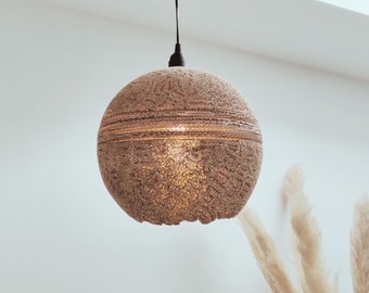 Large cardboard globe suspension, Round lampshade, Original design lampshade, Modern living room lighting, Natural suspension, Luminous globe