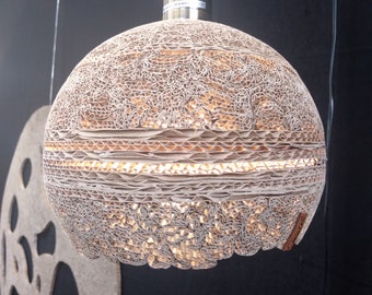 Cardboard globe pendant light, Round lampshade, Original design lampshade, Modern lighting pendant light, Natural pendant light, Living room pendant light