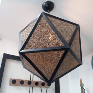 Suspension octogonale métal et carton, Suspension luminaire moderne, Suspension naturelle, Suspension salon, Suspension ajourée chambre