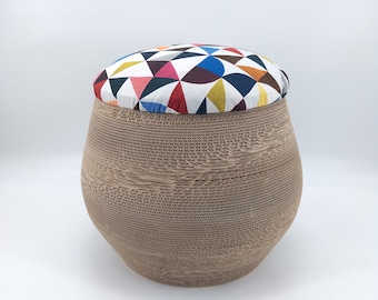 "Harlequin" cardboard pouf, Decorative pouf, Original pouf, Designer cardboard stool, Extra seat for living room, Children's pouf, Children's stool