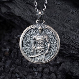 Silver Spartan Mens Necklace, Silver Spartan Warrior Pendant, Oxidized ...