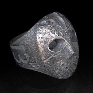 Silver Face Oxidized Ring, Jason Voorhees Silver Face Ring, Silver Creepy Face, Halloween Party Men's Rings, Bikers Ring, Mens Gift Ring