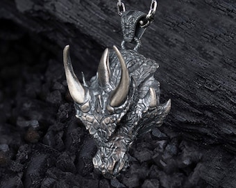 Dragon Silver Oxidized Mens Pendant Necklace | Dragon Pendant Necklace | 3D Dragon Pendant | Silver Dragon Pendant | Silver Dragon Jewelry
