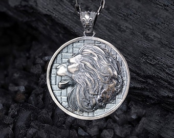 Löwen-Anhänger, Männer-Löwe-Halskette, personalisierter Löwe-Halskette, afrikanischer Löwe, Valentinstaggeschenk für Männer, silberner Löwe-Charme, Geschenk für Ehemann