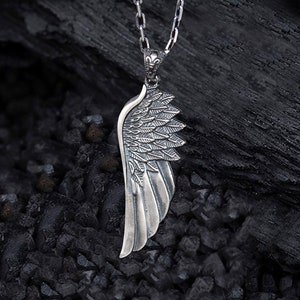 Silver Wings Men Oxidized Pendant, Angel Wing Men Necklace With Chain, Religious Mens Jewelry, Animal Jewelry, Gift Necklace