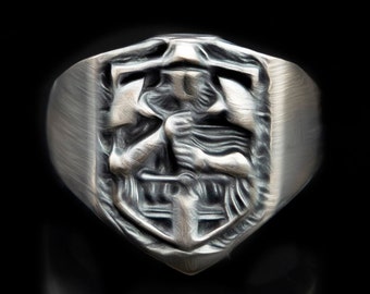 Silver Crusader Knight Ring Warrior Mens Ring, Leonidas Silver Rings, Greek Spartan Men Ring, Spartan Mens Signet, Leonidas Silver Rings