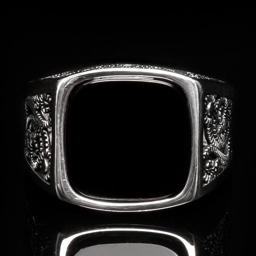 Mens Square Black Onyx Ring Men Onyx Wedding Ring Etsy