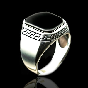 Mens Silver Square Black Onyx Signet Ring, Oxidized Silver Black Onyx Signet Men Ring, Modern Men Ring, Minimalist Men Ring, Men Gift Ring