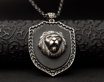 Lion Men Necklace, Silver Lion Head Pendant, Silver Chain Lion Men Pendant, Oxidized Silver Necklace, Lion King Pendant, Animal Pendant Gift