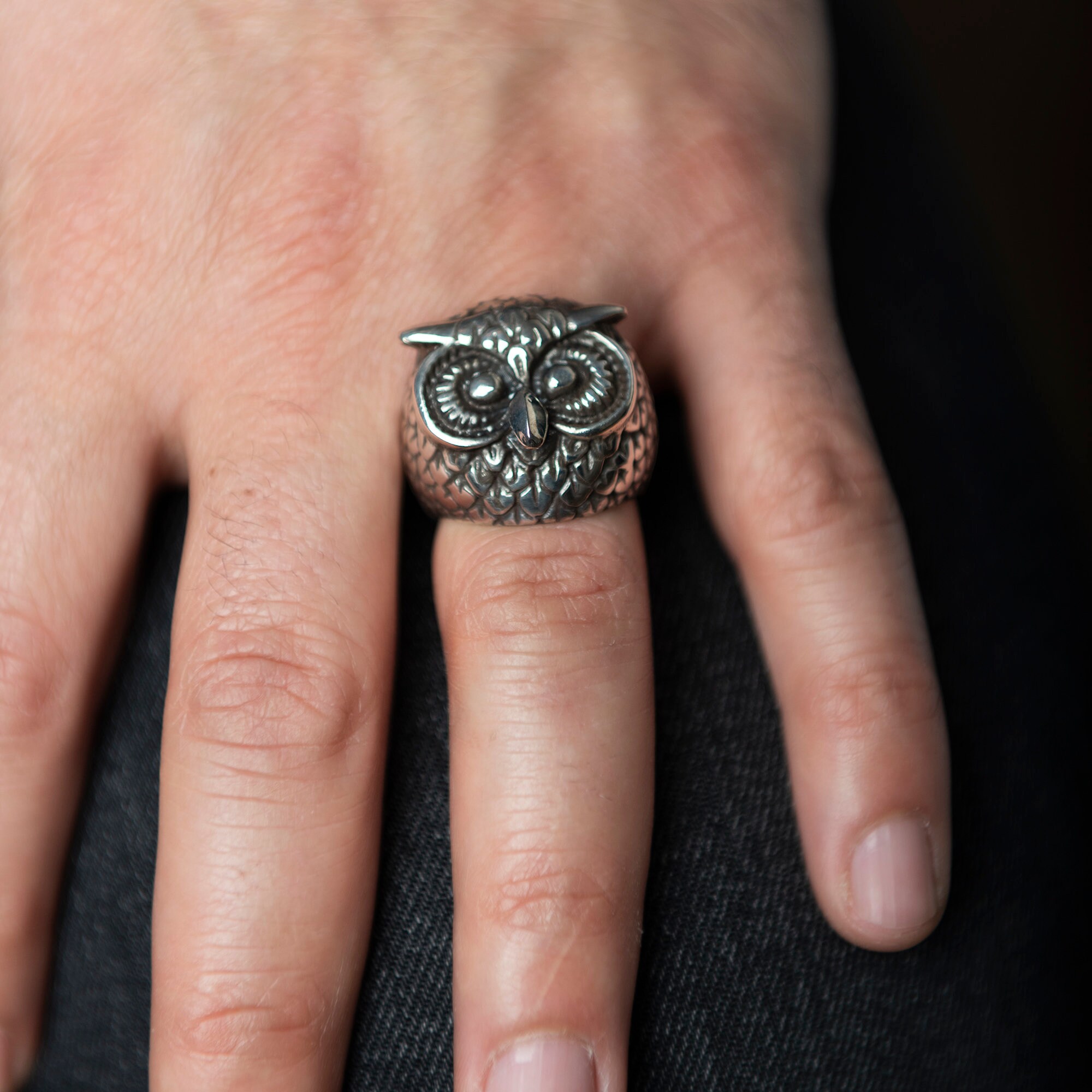 Owl Men's Ring 925k Sterling Silver Silver Oxidized Owl Etsy