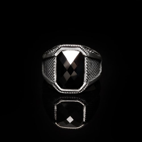 Mens Square Black Onyx Signet Ring Men Onyx Wedding Ring - Etsy