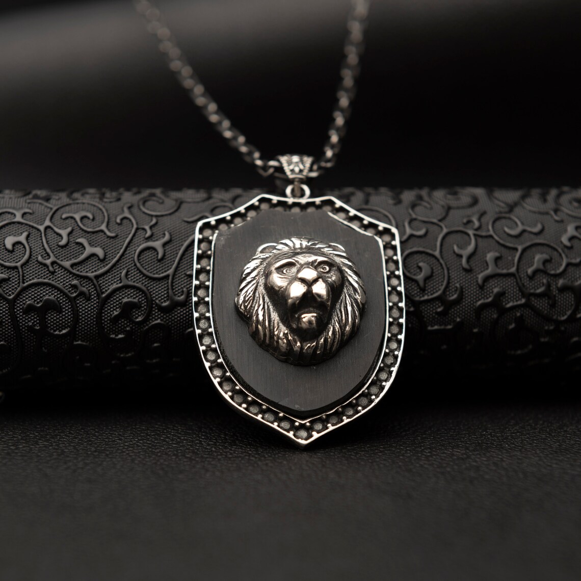 Lion Men Necklace Silver Lion Head Pendant Silver Chain Lion Etsy UK
