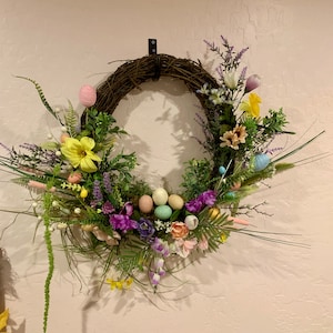Corona de Pascua ovalada, corona de primavera, corona floral de Pascua