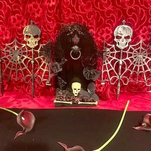 Black Halloween Skeleton Bat Fairy Door, Spooky Witch Fairy Door, Halloween Witch Fairy Door, Halloween Door, Halloween Table Top Decor