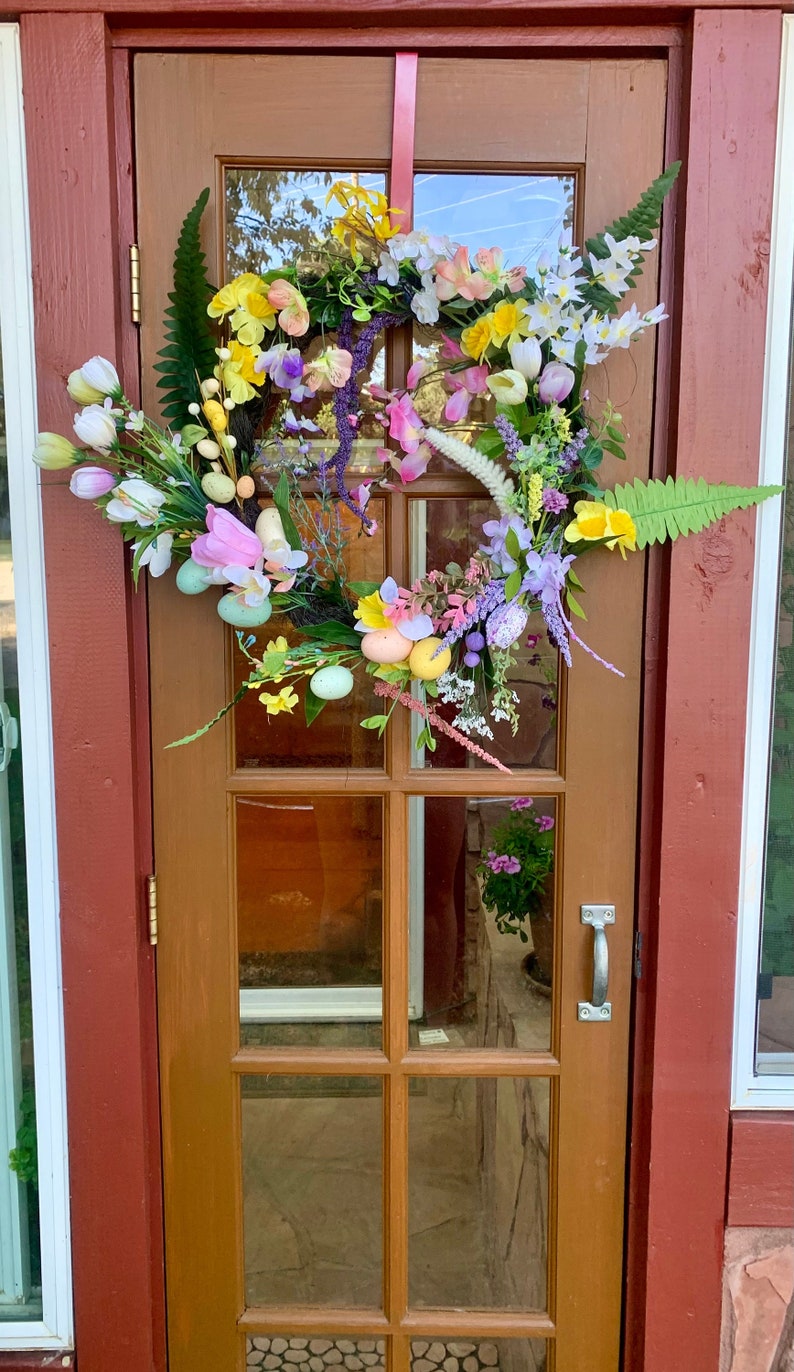 Pastel Easter Egg Wreath, Pastel Spring Wreath, Easter Wreath, Floral ...