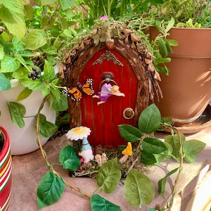 Whimsical Red Fairy Woodland Door, Fae Forest Door, Fairy Garden, Fairycore, Fairytale, Gnome Home,Enchanted Elf Door,Magical Fairy Portal
