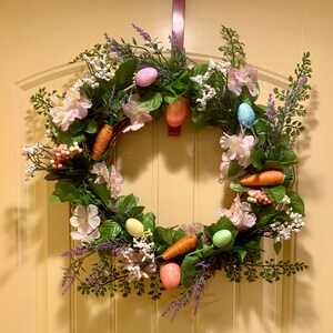 Easter Egg & Carrot Wreath, Spring Wreath, Easter Wreath, Holiday Wreath, Pastel Easter Wreath