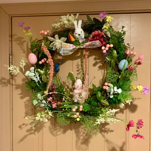 Whimsical Easter Bunny Wreath, Easter Egg Wreath, Floral Easter Wreath, Easter Spring Wreath